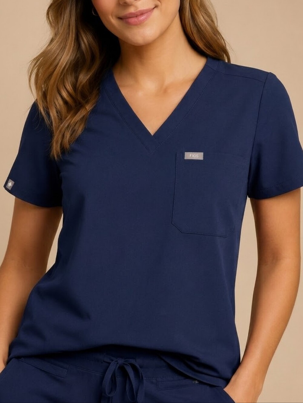 FIGS Catarina Scrub Top Navy Blue Large Women's V-Neck Short Sleeve One-Pocket